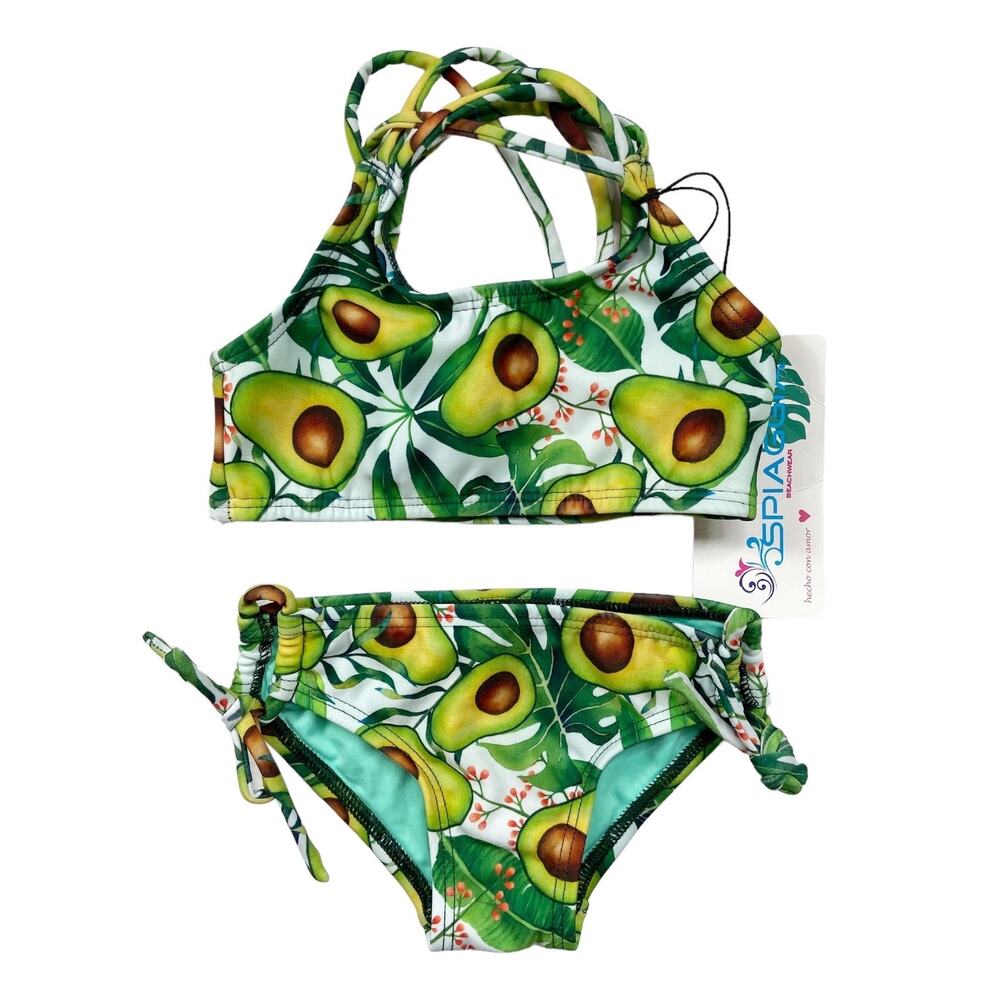 NEW Girls Swimsuit Two Piece Avocado‎ Green Size 2 Spiaggia Beachwear